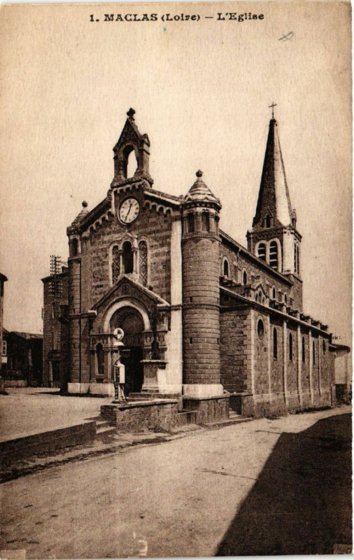 Carte postale ancienne Maclas - L'Eglise à Maclas