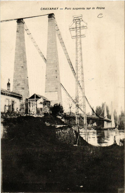 Carte postale ancienne Chavanay - Pont suspendu sur le Rhone à Chavanay