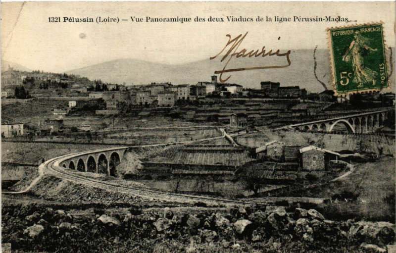 Carte postale ancienne Pelussin - Vue Panoramique des deux Viaducs de la ligne... à Pélussin