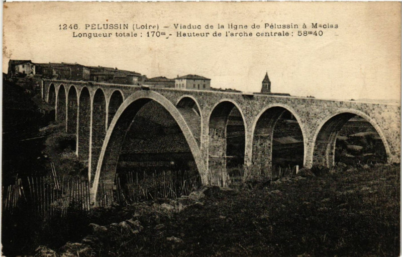 Carte postale ancienne Pelussin - Viaduc de la ligne de Pelussin a Macias - Longueur à Pélussin