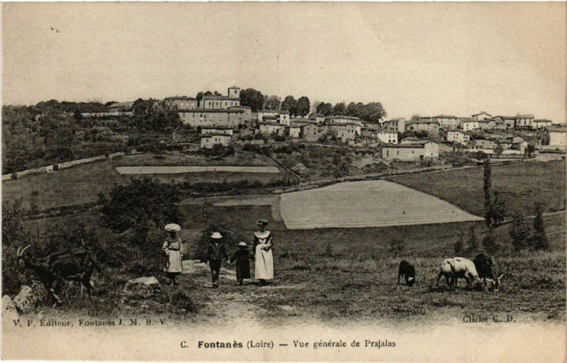 Carte postale ancienne Fontanes - Vue générale de Prajalas à Fontanès