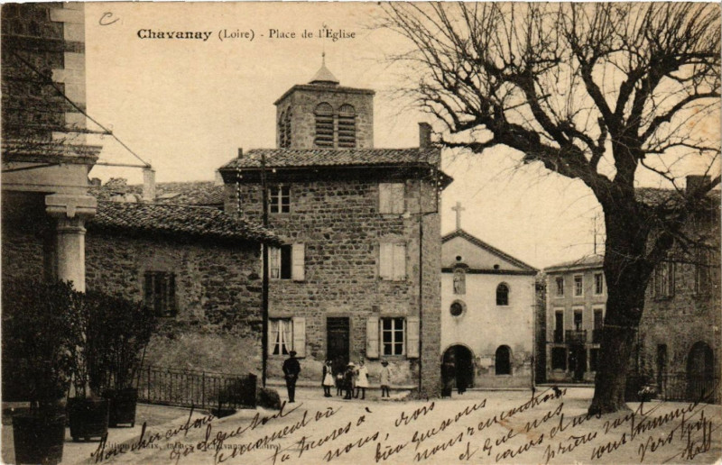 Carte postale ancienne Chavanay - Place de l'Eglise à Chavanay