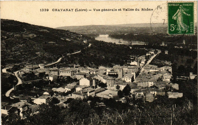 Carte postale ancienne Chavanay - Vue générale et Vallée du Rhone à Chavanay