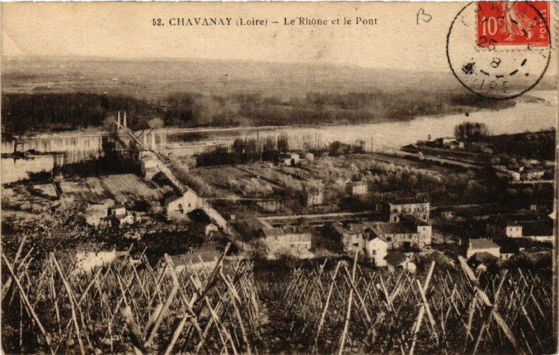 Carte postale ancienne Chavanay - Le Rhone et le Pont à Chavanay