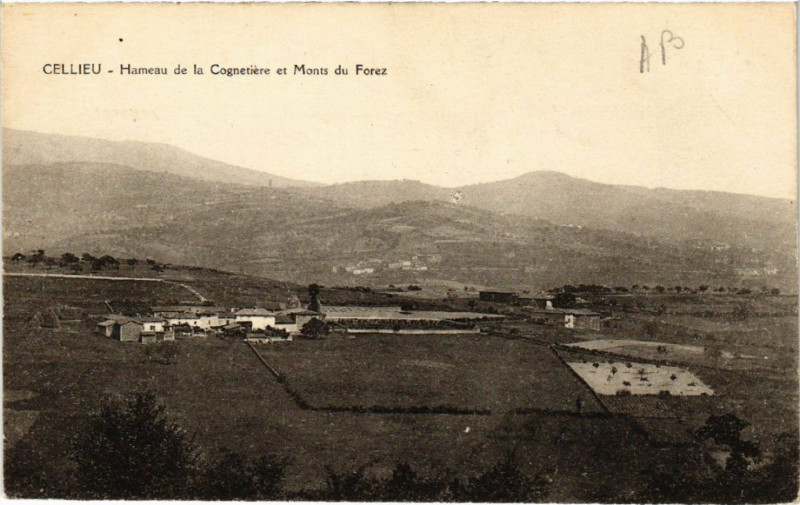 Carte postale ancienne Cellieu - Hameau de la Cognetiere et Monts du Forez à Cellieu