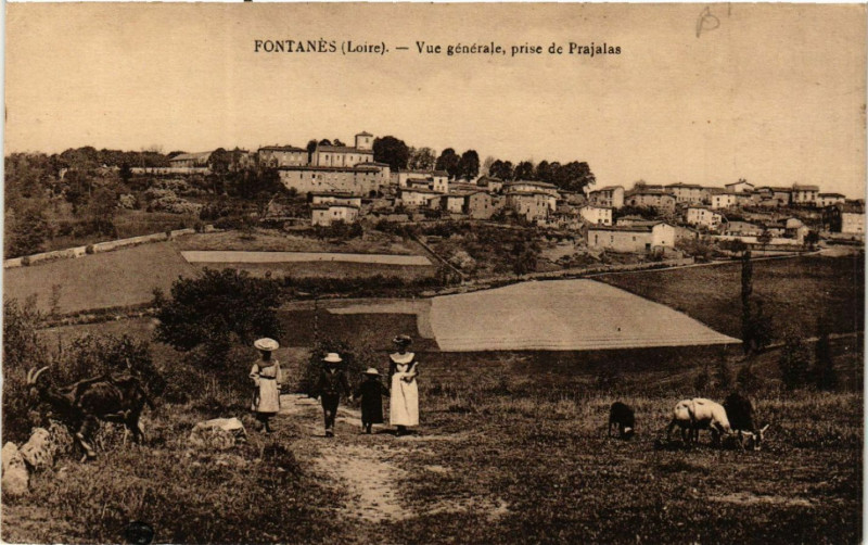 Carte postale ancienne Fontanes - Vue générale prise de Prajalas à Fontanès