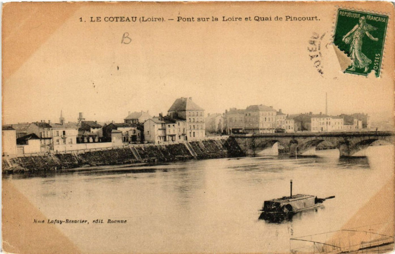 Carte postale ancienne Le Coteau - Pont sur la Loire et Quai de Pincourt au Coteau