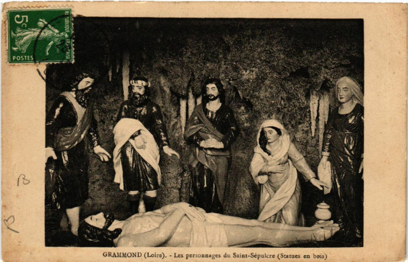 Carte postale ancienne Grammond - Les personnages du St-Séculpre (Statues en... à Grammond