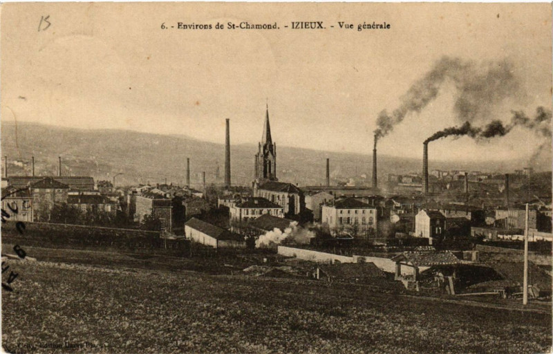 Carte postale ancienne Environs de Saint-Chamond - Izieux - Vue générale à Saint-Chamond