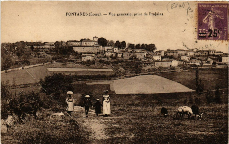 Carte postale ancienne Fontanes - Vue générale prise de Prajalas à Fontanès