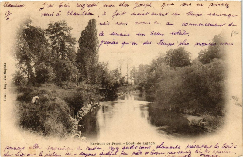 Carte postale ancienne Environs de Feurs - Bords du Lignon à Feurs
