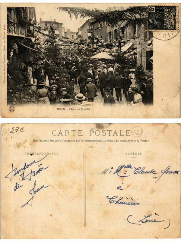 Carte postale ancienne Boen Place du Marché
