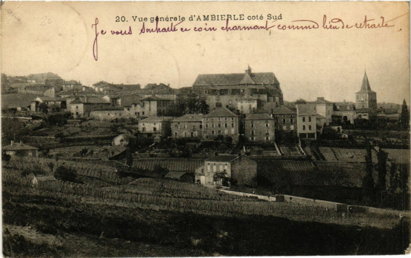 Carte postale ancienne Vue générale d'Ambierle coté Sud à Ambierle