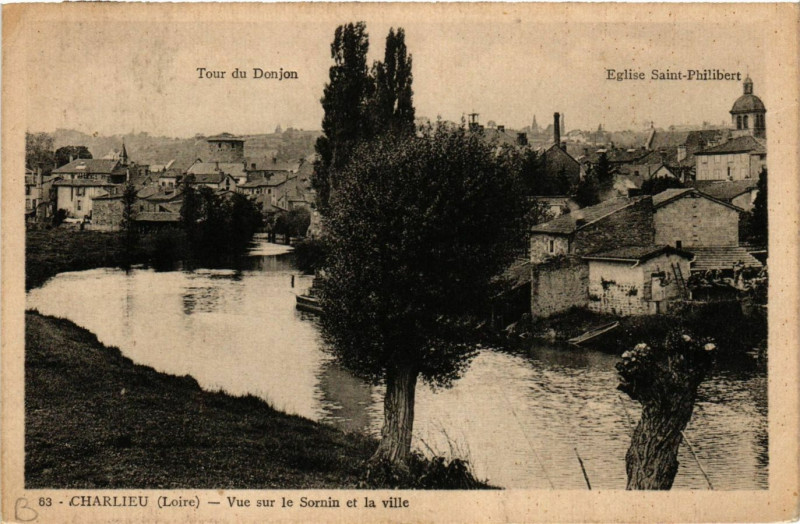 Carte postale ancienne Charlieu - Vue sur le Sornin et la ville à Charlieu