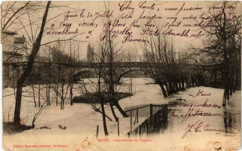 Carte postale ancienne Boen - Inondation du Lignon