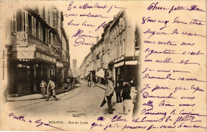 Carte postale ancienne Roanne Rue du Lycée à Roanne