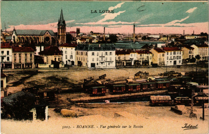 Carte postale ancienne Roanne Vue générale sur le Bassin à Roanne