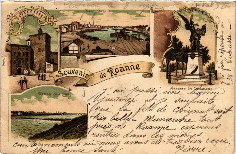 Carte postale ancienne Roanne Souvenir à Roanne
