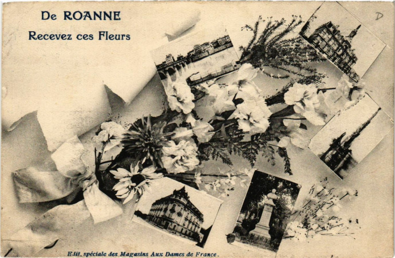 Carte postale ancienne De Roanne Recevez ces Fleurs à Roanne