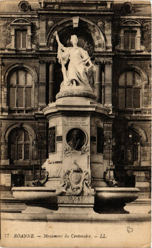 Carte postale ancienne Roanne Monument du Centenaire à Roanne
