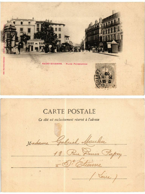 Carte postale ancienne Saint-Etienne Place Fourneyron