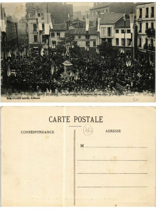 Carte postale ancienne Saint-Etienne Inauguration du Monument Jeanne d'Arc