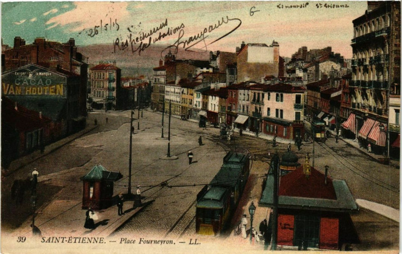 Carte postale ancienne Saint-Etienne Place Fourneyron