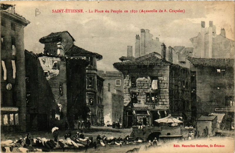 Carte postale ancienne Saint-Etienne La Place du Peuple en 1850