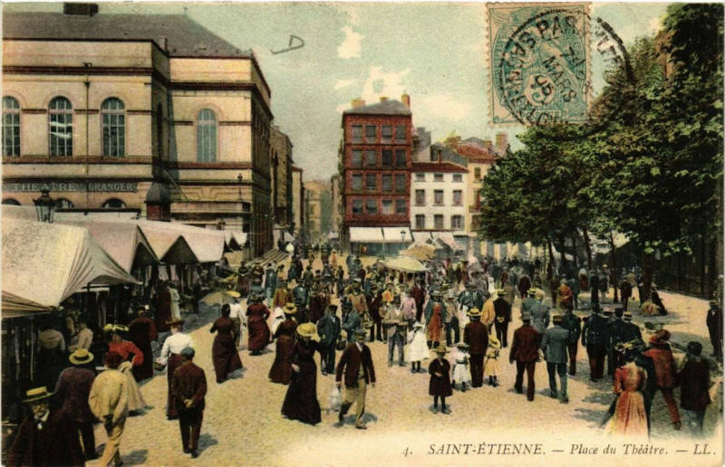 Carte postale ancienne Saint-Etienne Place du Theatre