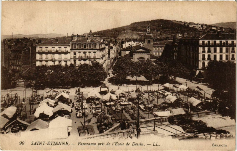 Carte postale ancienne Saint-Etienne Panorama pris de l'Ecole de Dessin
