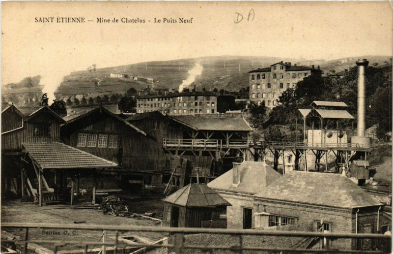 Carte postale ancienne St-Etienne Mine de Chatelus Le Puits Neuf à Châtelus