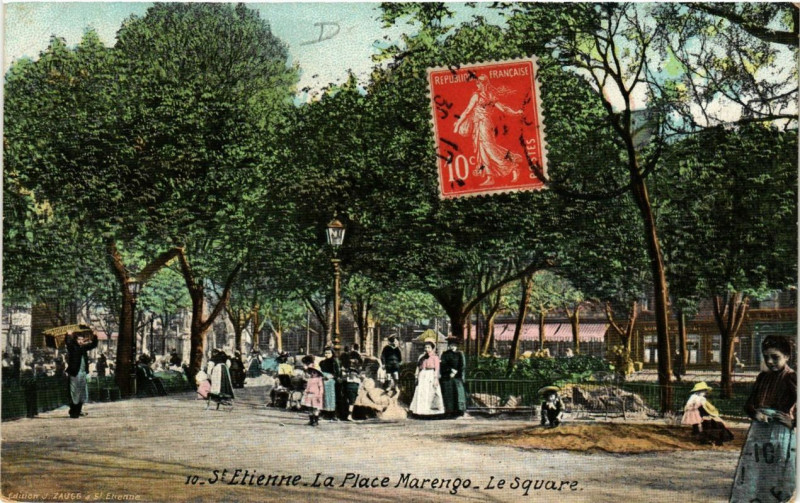 Carte postale ancienne Saint-Etienne La Place Marengo Le Square