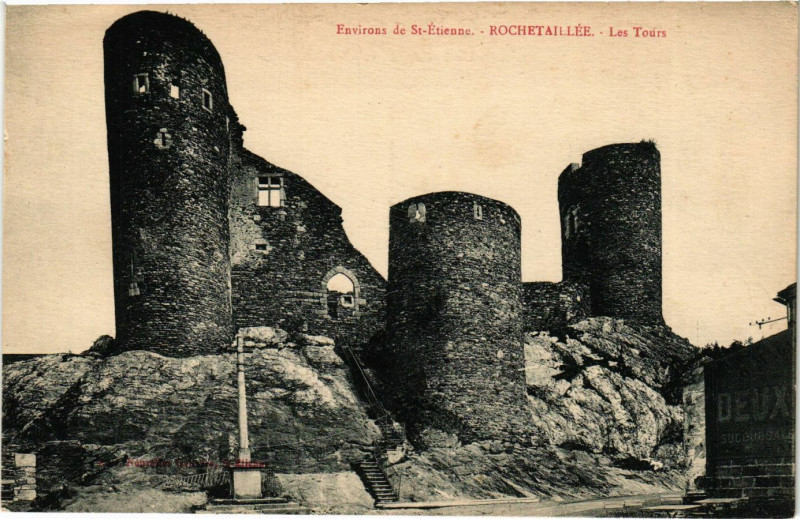 Carte postale ancienne Environs de Saint-Etienne - Rochetaillee - Les Tours à Roche