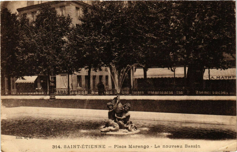 Carte postale ancienne Saint-Etienne - Place Marengo - Le nouveau Bassin à Saint-Étienne