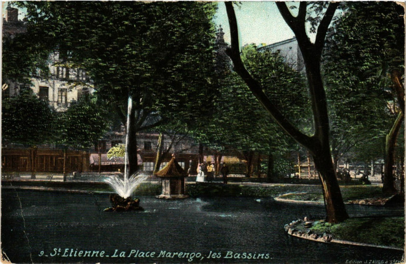 Carte postale ancienne Saint-Etienne - La Place Marengo les Bassins à Saint-Étienne