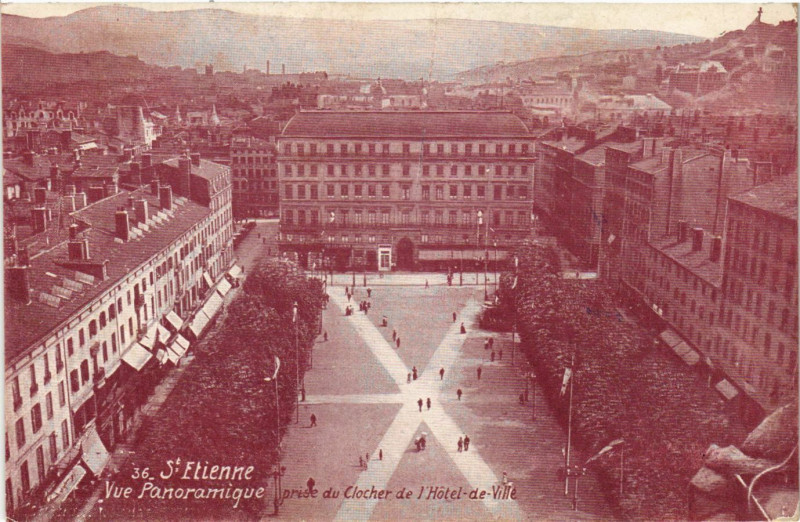 Carte postale ancienne Saint-Etienne - Vue Panoramique prise du Clocher de l'Hotel de Ville à Saint-Étienne