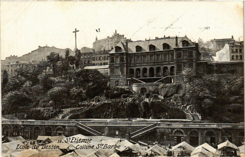 Carte postale ancienne Saint-Etienne - Ecole de Dessin - Colline Sainte-Barbe à Saint-Étienne