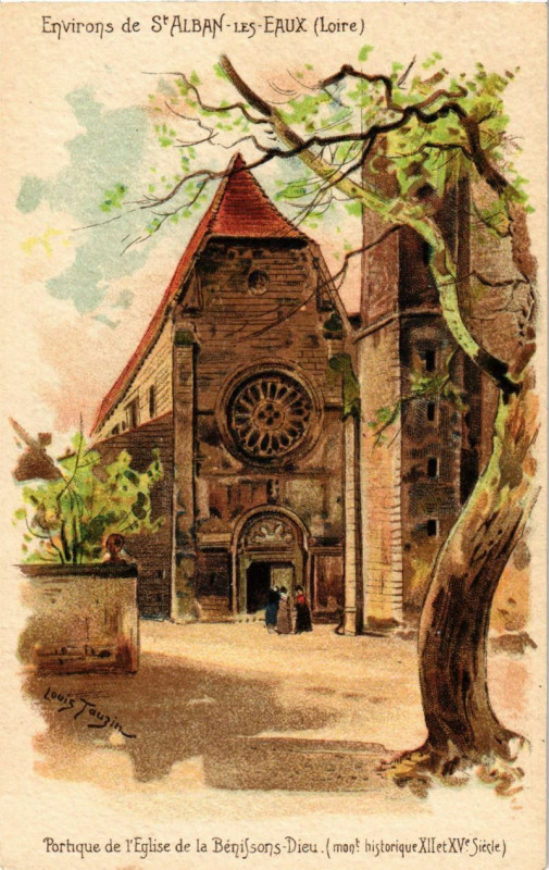 Carte postale ancienne Environs de Saint-Alban-les-Eaux-Portique de l'Eglise de la B.-Dieu. à Saint-Alban-les-Eaux