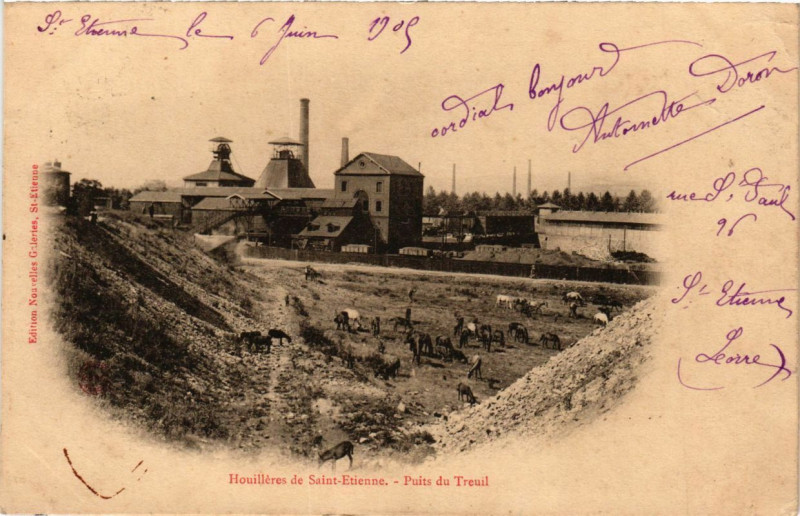 Carte postale ancienne Houilléres de Saint-Etienne - Puits du Treuil