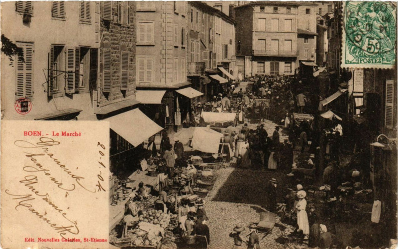 Carte postale ancienne Boen - Le Marché