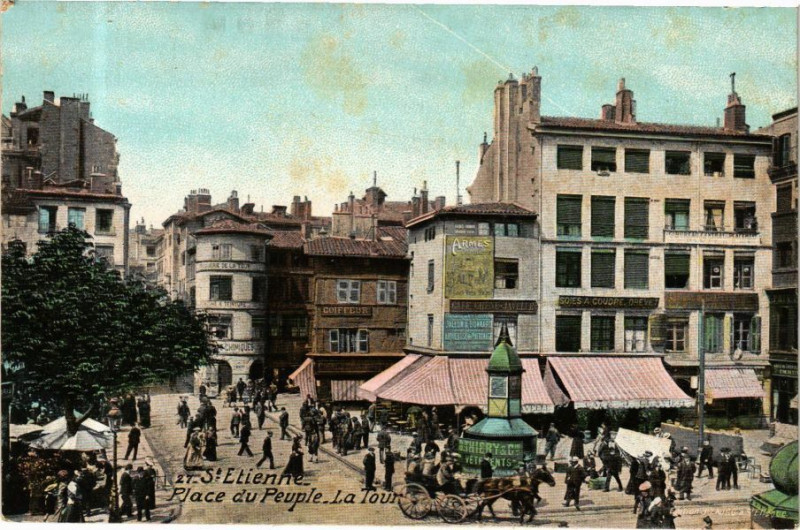 Carte postale ancienne Ed. Aqua 27 Saint-Etienne Place du Peuple. La Tour à Saint-Étienne