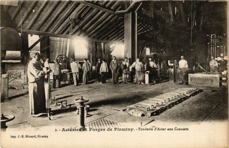 Carte postale ancienne Aciéries et Forges de Firminy - Fonderie d'Acier aux Creusets à Firminy