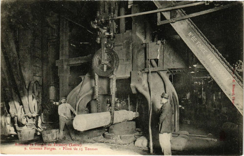Carte postale ancienne Acieries et Forges de Firminy - Grosses Forges Pilon de 15 Tonnes à Firminy