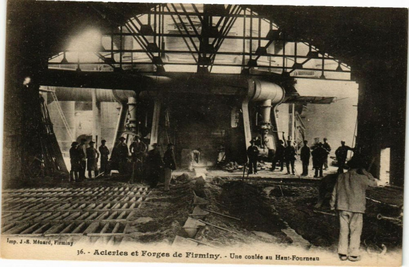 Carte postale ancienne Acieries et Forges de Firminy - Une coulée au Haut-Fourneau à Firminy
