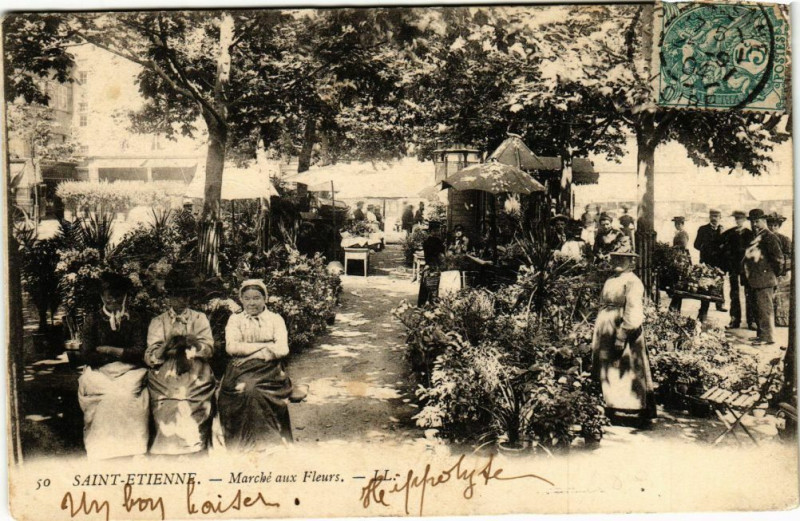 Carte postale ancienne Saint-Etienne - Marché aux fleurs à Saint-Étienne