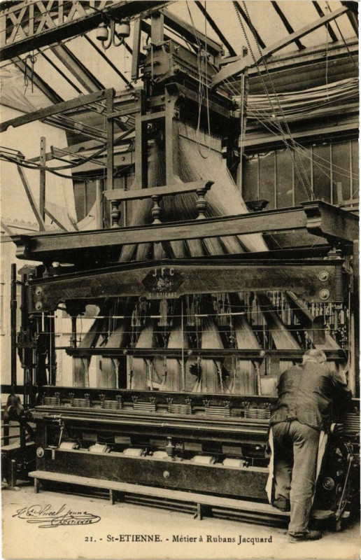 Carte postale ancienne Un typa gaga - Métier a Rubans Jacquard