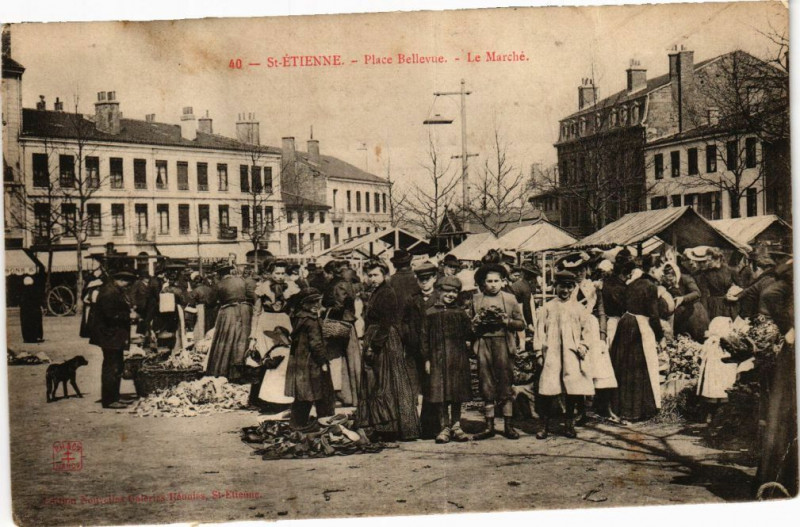 Carte postale ancienne Saint-Etienne - Place Bellevue â€“ Le Marché à Saint-Étienne
