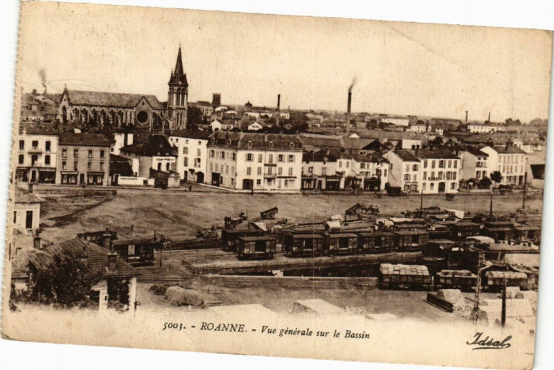 Carte postale ancienne Roanne - Vue générale sur le Bassin à Roanne