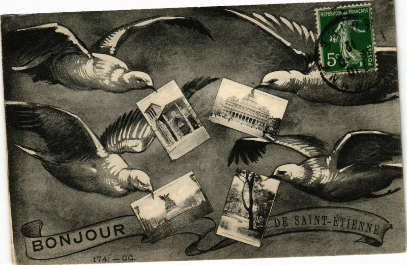 Carte postale ancienne Bonjour de Saint-Etienne