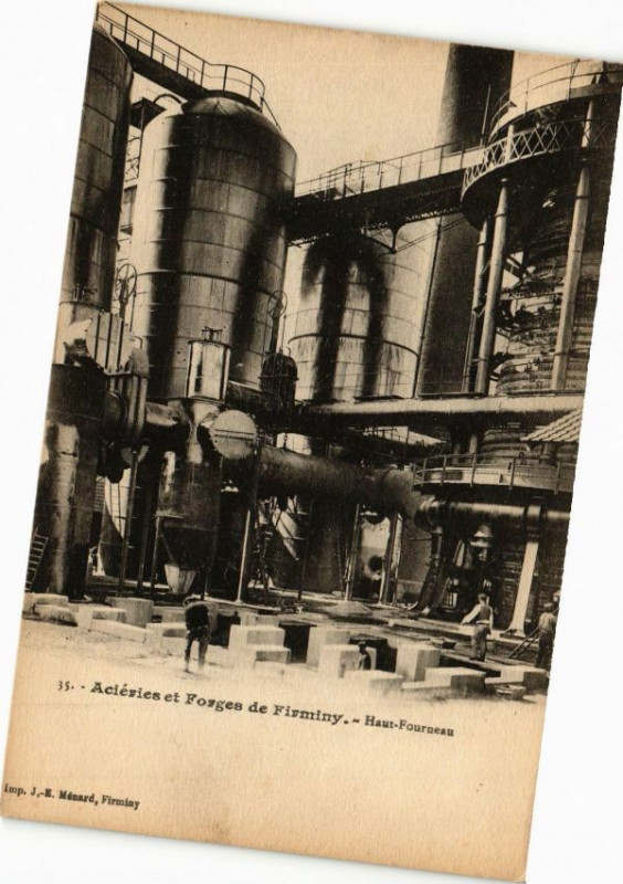 Carte postale ancienne Acieries et Forges de Firminy - Haut - Fourneau à Firminy
